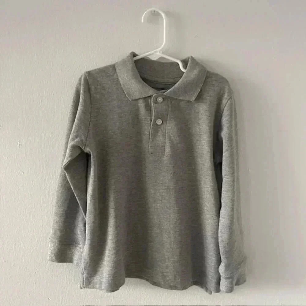 The Children's Place Boys' Long Sleeve Soft Jersey Knit Polo - Gray - Size 5